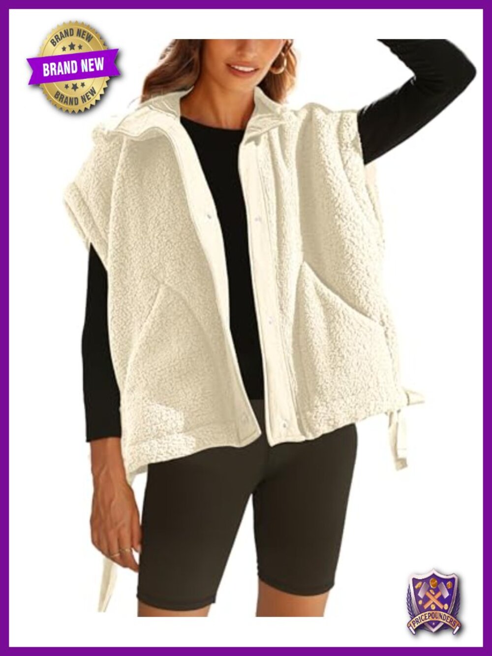 Oversized Fuzzy Fleece Vest Button Sleeveless Sherpa Jacket